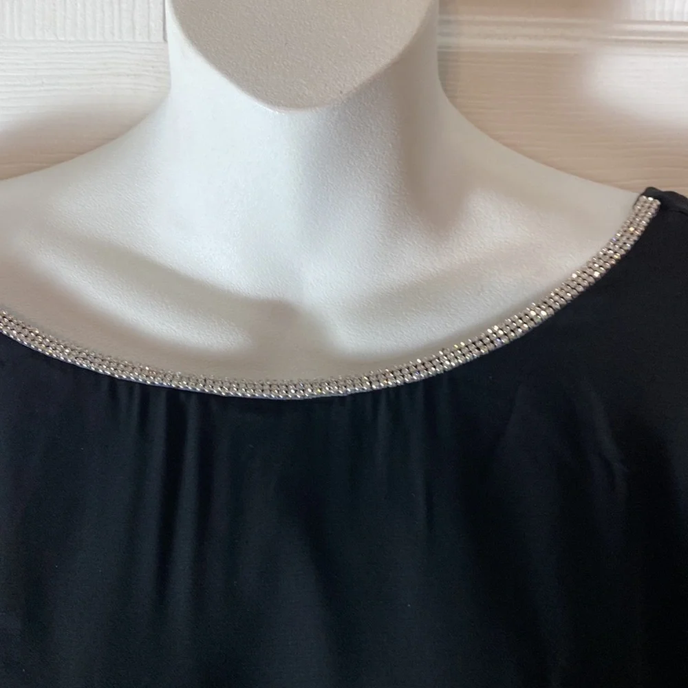 Prelude Women Sparkle Black Pullover Blouse Top Bell Sleeve Accent Size M